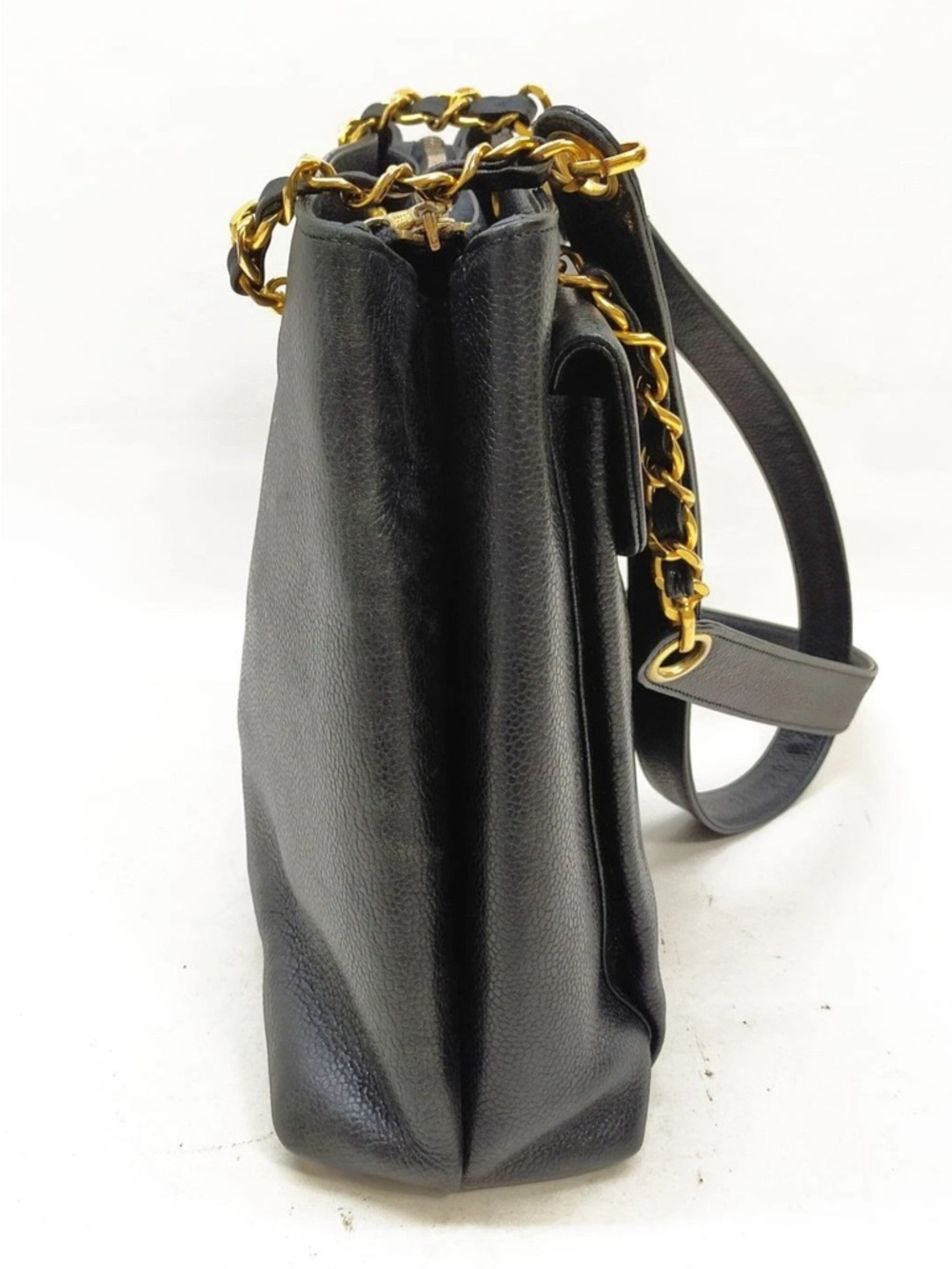 Leather Shoulder Tote Bag Gold Chain Strap - Picture 3 of 8
